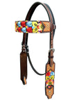 Bar H Equine Western Horse Floral Embroidery Design Genuine American Leather Tack Set
