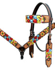 Bar H Equine Western Horse Floral Embroidery Design Genuine American Leather Tack Set