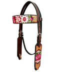 Bar H Equine Western Horse Floral Embroidery Design Genuine American Leather Tack Set