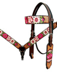 Bar H Equine Western Horse Floral Embroidery Design Genuine American Leather Tack Set