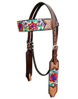Bar H Equine Western Horse Floral Embroidery Design Genuine American Leather Tack Set