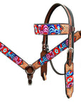 Bar H Equine Western Leather Horse Headstall & Breast Collar Brown