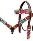 Bar H Equine Western Leather Horse Headstall & Breast Collar Brown