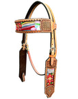 Bar H Equine Western Leather Horse Headstall & Breast Collar Tan