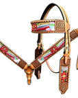 Bar H Equine Western Leather Horse Headstall & Breast Collar Tan