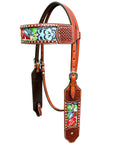 Bar H Equine Western Leather Horse Headstall & Breast Collar Brown
