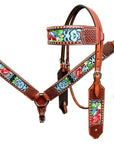 Bar H Equine Western Leather Horse Headstall & Breast Collar Brown