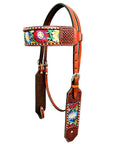 Bar H Equine Horse Genuine Leather embroidery design Breast Collar ,Headstall Brown