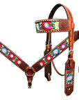Bar H Equine Horse Genuine Leather embroidery design Breast Collar ,Headstall Brown