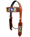 Bar H Equine Horse Genuine Leather embroidery design Breast Collar ,Headstall Brown