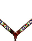 Bar H Equine Horse Genuine Leather embroidery design Breast Collar ,Headstall Brown