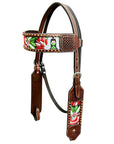 Bar H Equine Horse Genuine Leather embroidery design Breast Collar ,Headstall Brown
