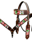 Bar H Equine Horse Genuine Leather embroidery design Breast Collar ,Headstall Brown