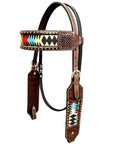 Bar H Equine Horse Genuine Leather embroidery design Breast Collar ,Headstall Brown
