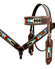 Bar H Equine Horse Genuine Leather embroidery design Breast Collar ,Headstall Brown