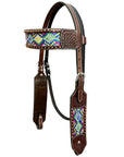 Bar H Equine Horse Genuine Leather embroidery design Breast Collar ,Headstall Brown