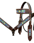 Bar H Equine Horse Genuine Leather embroidery design Breast Collar ,Headstall Brown
