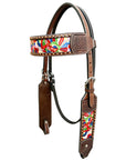 Bar H Equine Horse Genuine Leather embroidery design Breast Collar ,Headstall Brown