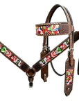 Bar H Equine Horse Genuine Leather embroidery design Breast Collar ,Headstall Brown