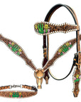 Bar H Equine Genuine Western American Leather Horse Premium Headstall & Breast Collar Set