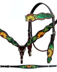 Bar H Equine Horse Genuine Leather Floral Design Hand Painted Tack Set Brown