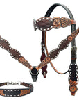 Bar H Equine Genuine Western American Leather Horse Premium Headstall & Breast Collar Set