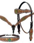 Bar H Equine Genuine Western American Leather Horse Premium Headstall & Breast Collar Set