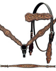 Bar H Equine Genuine Western American Leather Horse Premium Headstall & Breast Collar Set