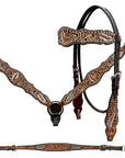 Bar H Equine Genuine Western American Leather Horse Premium Headstall & Breast Collar Set