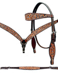 Bar H Equine Genuine Western American Leather Horse Premium Headstall & Breast Collar Set