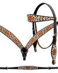 Bar H Equine Genuine Western American Leather Horse Premium Headstall & Breast Collar Set