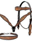 Bar H Equine Genuine Western American Leather Horse Premium Headstall & Breast Collar Set
