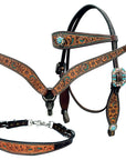 Bar H Equine Genuine Western American Leather Horse Premium Headstall & Breast Collar Set