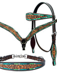 Bar H Equine Genuine Western American Leather Horse Premium Headstall & Breast Collar Set