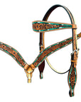 Bar H Equine Horse Genuine Leather Floral Design Breast Collar ,Headstall Brown