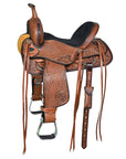COMFYTACK Western Horse Barrel Racing American Leather Saddle Floral Carved & Tack Set Dark Brown