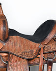 COMFYTACK Western Horse Barrel Racing American Leather Saddle Floral Carved & Tack Set Dark Brown