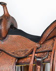 COMFYTACK Western Horse Barrel Racing American Leather Saddle Floral Carved & Tack Set Dark Brown