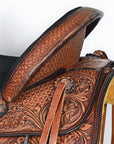 COMFYTACK Western Horse Barrel Racing American Leather Saddle Floral Carved & Tack Set Dark Brown