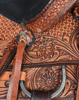 COMFYTACK Western Horse Barrel Racing American Leather Saddle Floral Carved & Tack Set Dark Brown