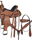 COMFYTACK Western Horse Barrel Racing American Leather Saddle Floral Carved & Tack Set Dark Brown
