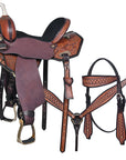 Comfytack Western Horse Barrel Racing Trail Pleasure American Leather Saddle Tack Set With Reins Brown