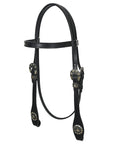 Hilason Western Horse Genuine Leather Headstall Bridle Engraved GS Concho Black