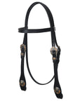 Hilason Western Horse Genuine Leather Headstall Bridle Engraved GS Concho Black