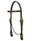 Hilason Western Horse Genuine Leather Headstall Bridle Engraved GS Concho Brown