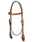 Hilason Western Horse Genuine Leather Headstall Bridle Engraved GS Concho Chestnut