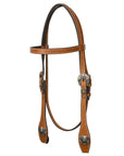 Hilason Western Horse Genuine Leather Headstall Bridle Engraved GS Concho Chestnut