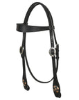 Hilason Western Horse Genuine Leather Headstall Bridle Engraved GS Concho Black