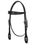 Hilason Western Horse Genuine Leather Headstall Bridle Engraved GS Concho Black