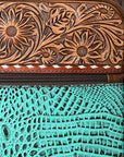 American Darling Travel Case Hand Tooled Crocodile embossed Genuine Leather women bag western handbag purse
